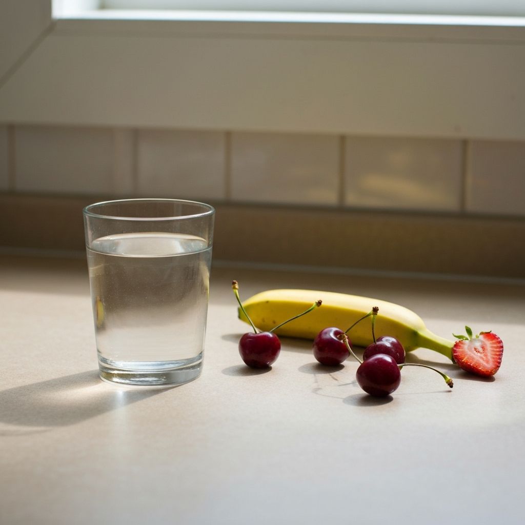Glass of water with food items